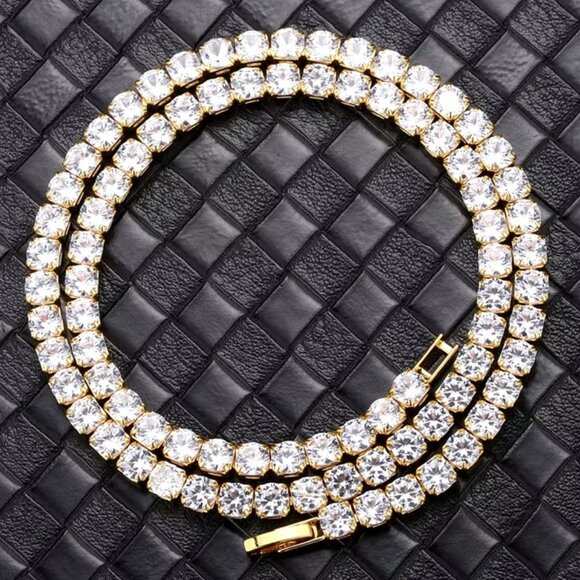 ⭐ Large 22" Diamond  Hip-Hop Chain With 5mm Diamonds 18k Yellow Gold Pltd ⭐ - Picture 6 of 7